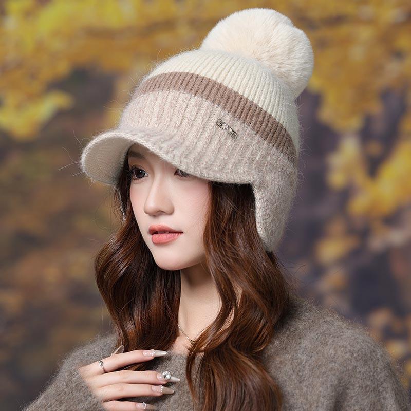 Hat Women's Autumn and Winter Wool Hat Fleece Thickened Ear Protection Cold Protection Fashion Knitted Warm Korean Version Versatile Tide Cap