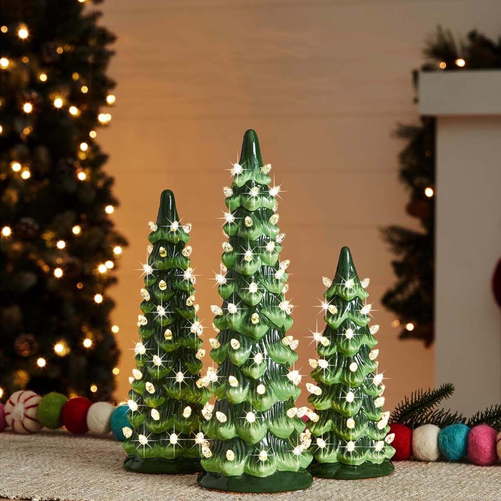 Retro Hand-Painted Tabletop Christmas Trees with LED Lights Colorful LED Mini Christmas Tree for Tabletop Home Festive Decor