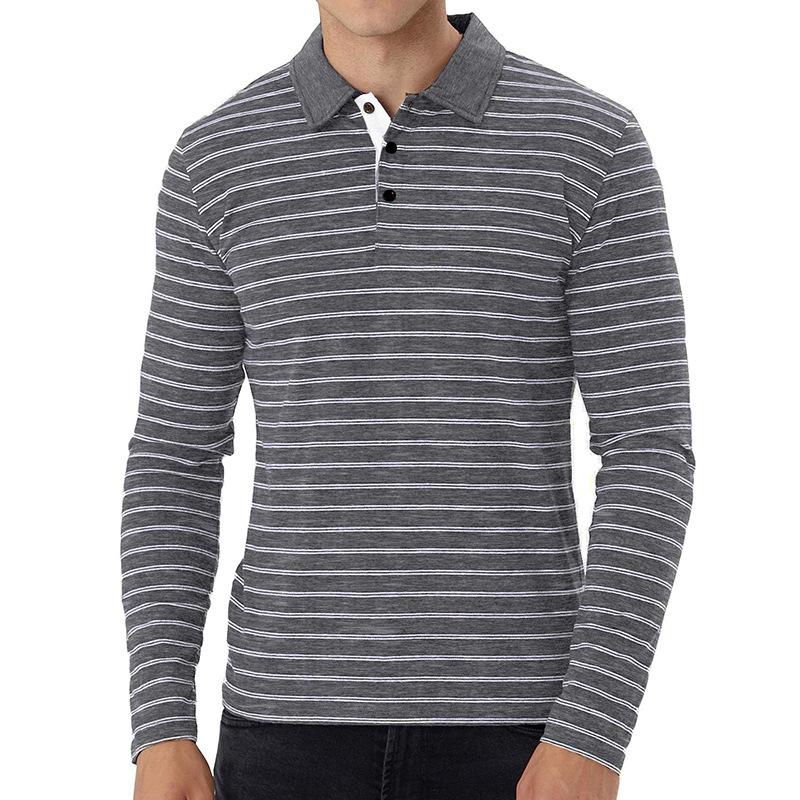 Men's high-end golf striped polo shirt t-shirt men's lapel Paul shirt long sleeve tops