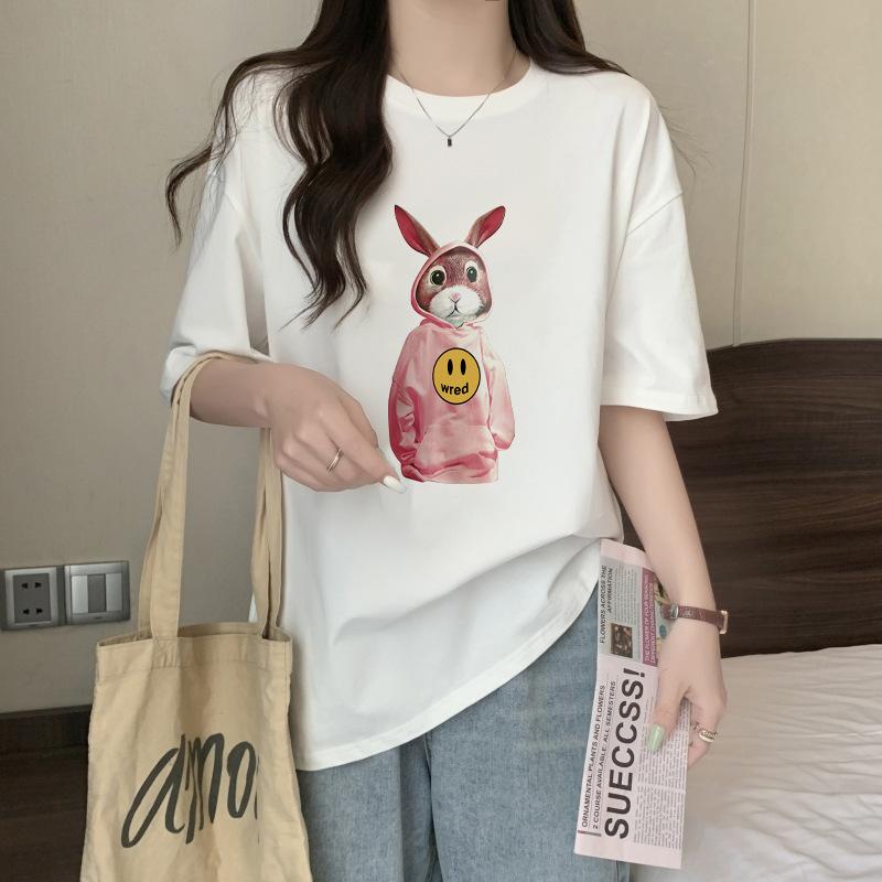 GMXIA Sommer Vintage Damen T-Shirt mit Aufdruck Reine Baumwolle Kurzarm T-Shirt Damen Ins Mode Locker Lässig mit Damenoberteil