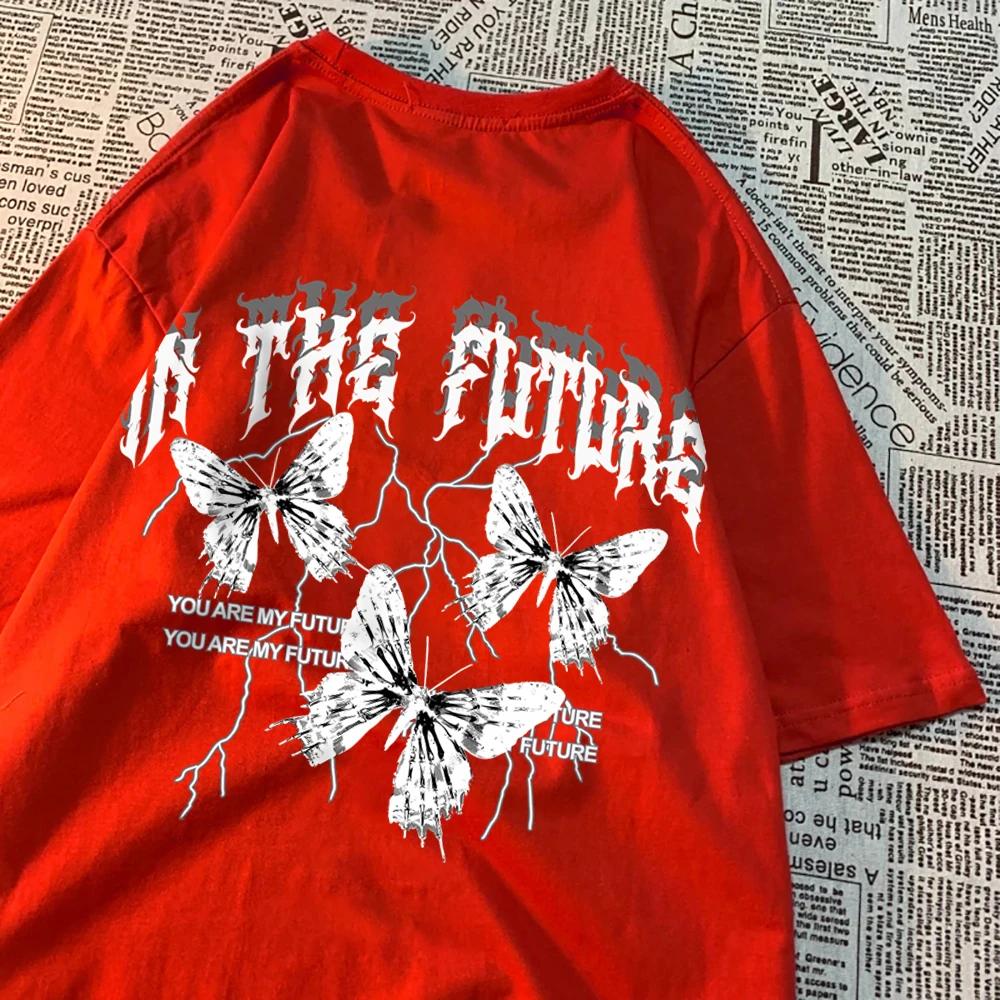 

В будущем темно-черные футболки с бабочками для мужчин и женщин в стиле хип-хоп, дышащая футболка, летняя пара, свободная футболка, одежда для пар XXXXXL армия зеленый