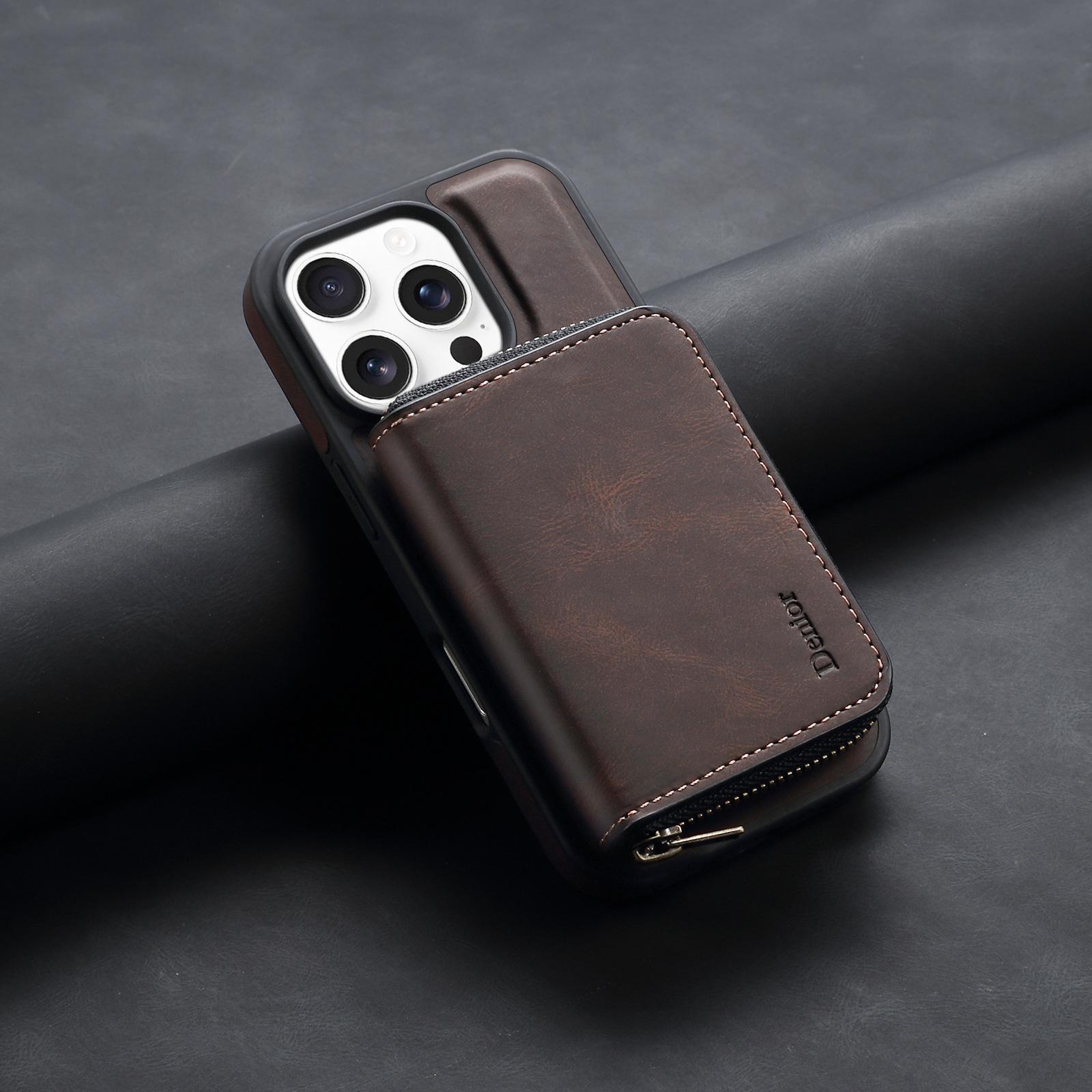 

Magnetic Leather Phone Case for iPhone 16 Pro Max Air 17 15 Plus 14 13pro 12 Detachable RFID Blocking Card Holder Wallet Cover iPhone 12 Pro Max темно-коричневого кольору