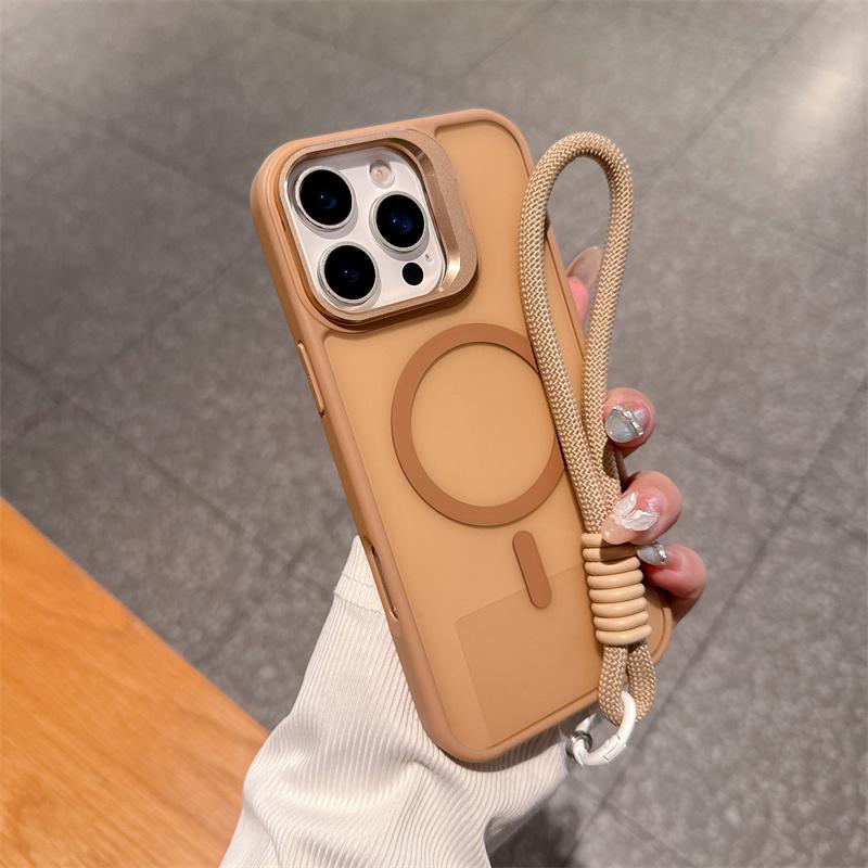 Luxury Matte PC Magnetic For Magsafe Cases For Apple iPhone 17 16 15 14 Plus 13 12 11 Pro Max Air Short Hand Rope Lanyard Cover