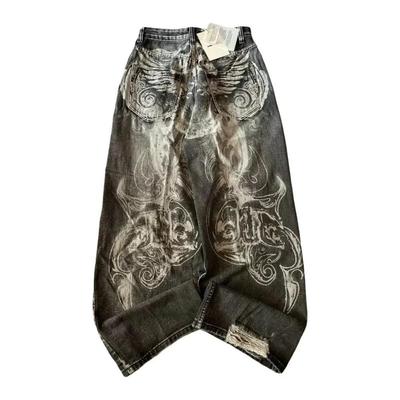 DRIPX Y2K Amerykański Nowy Wzór Haftowane Luźne Dżinsy High Street Vintage Hip Hop Moda Codzienne Joker Para Szerokie Nogawki