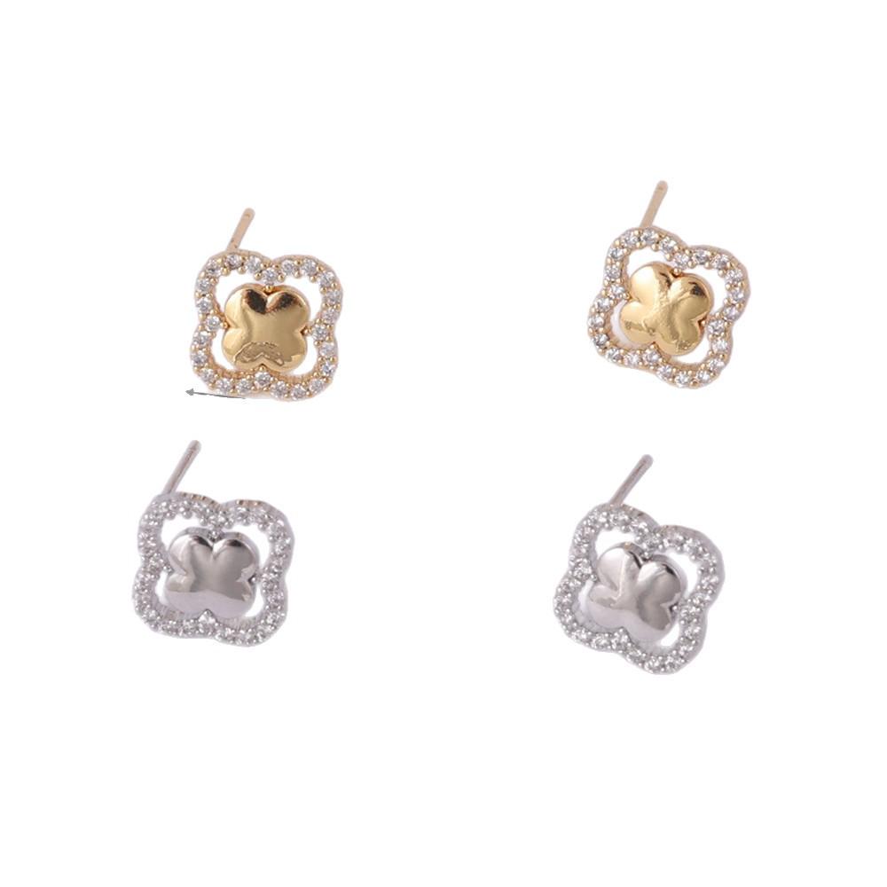 Elegant Retro Flower Stud Earrings with Micro-Set Zircon and Multi-Bead Design