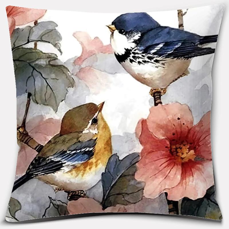 Flower and Bird Printing Series Pattern Pillowcase Square Pillowcase Home Office Decoration Pillowcase
