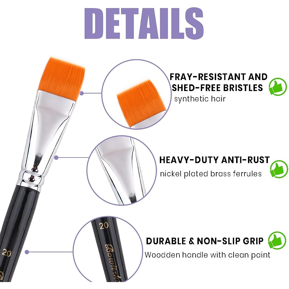Bowitzki Face Paint Brush Set 6pcs Artist Brushes for Body Face Painting Acrylic Watercolor Oil Gouache