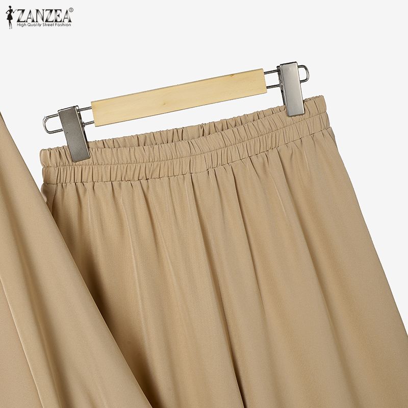 ZANZEA Women Elegant Long Blouse With Elastic Waist Long Pants Casual Two Piece Suit Sets