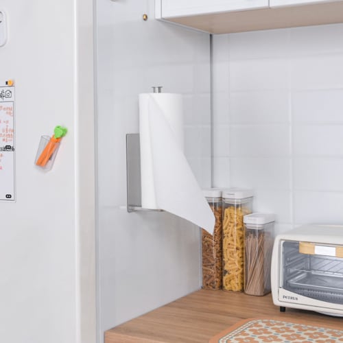 Wowfill Magnetic Stainless Steel Folding Towel Bar, Kitchen Paper Holder, No Drilling Required, Kitchen & Bathroom Storage (Magnetic, 30cm, Silver)