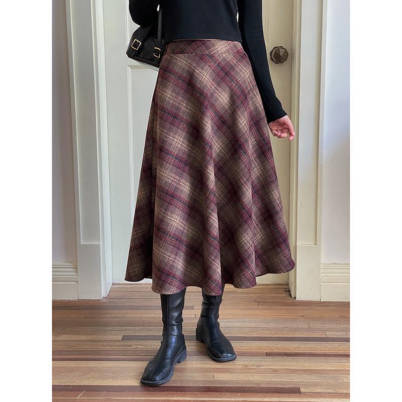 Ge Ming French Retro High-Waisted Diamond Pattern Women's Winter A-line Skirt Y3718F