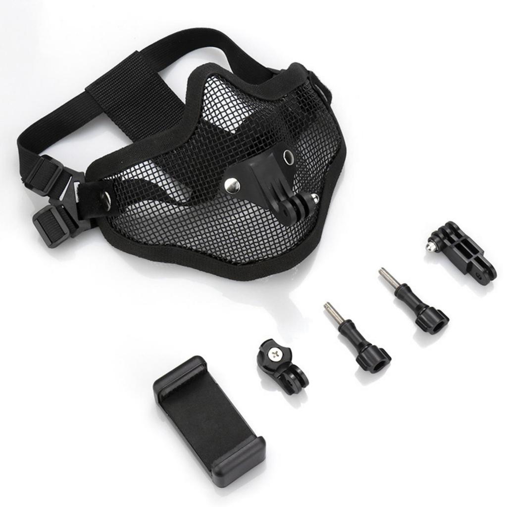 GoPro DJI Action Sports Camera Mount & Tactical Mask with Phone Holder - Half-Face Steel Wire Protective Gear
