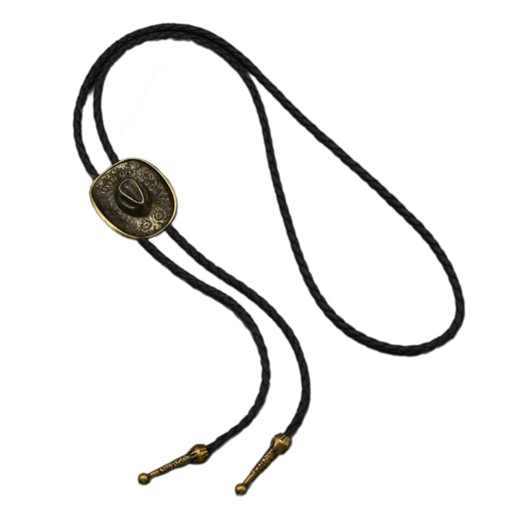 Vintage Cowboy Hat Bolo Tie Necklace With Wheat Star Charm PU Leather Cord Fashion Necktie For Men And Women