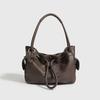 Women's Retro Drawstring Shoulder Bag Korean Style New Fashion Tote Bag Lychee-pattern Brand Handbag Large Simple Soft Cloud Bag