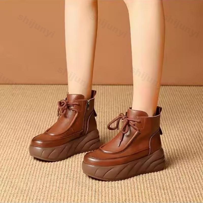 Bottes de Sport Montantes Automne Hiver 2024 pour Femmes Dames Baskets à Plateforme Épaisses Femme Mode Lacets Bottines en Cuir Zapatos