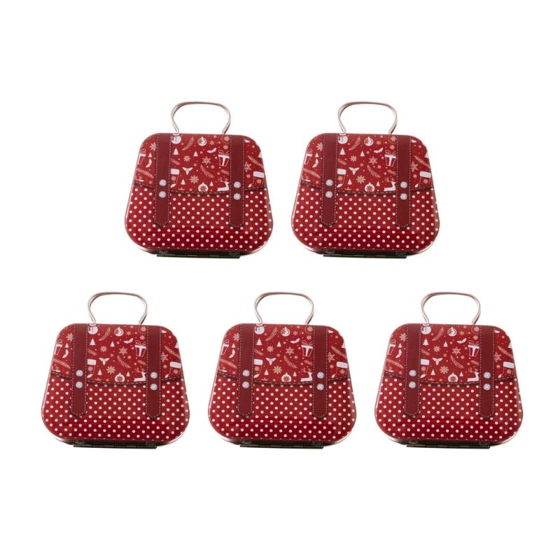 Pack of 5 Decorative Iron Candy Tins with Handle Holiday Candy Tins with Christmas Pattern Delicate Candy Storage Case