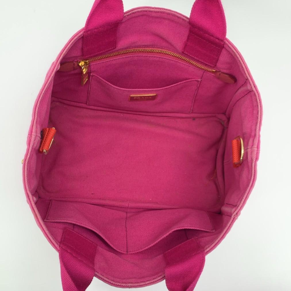 PRADA Canapa Mini Handbag Tote Shoulder Bag Canvas 2WAY Pink Logo Jacquard Women's