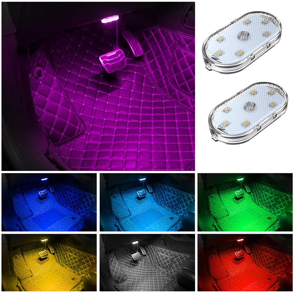 Universal Car Interior LED Reading Light with 7 USB Mini Ambient Colors, Charging, Touch-Touch Light, 2-Pack