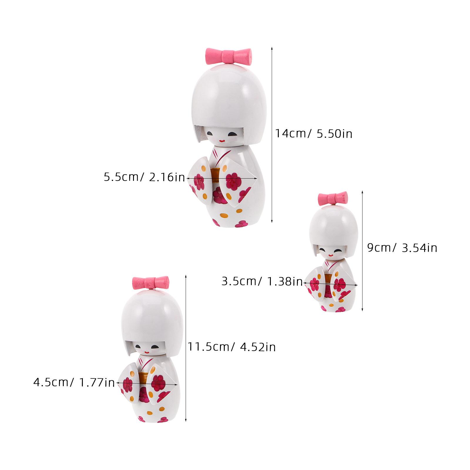

3pcs Japanese Kokeshi Traditional Wooden Kimono Figurine Asian Folk Handicraft Girl Geisha Ornament for Table білий
