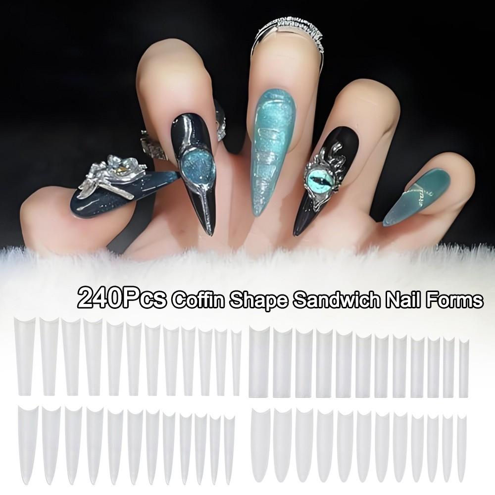 Coffin Shape Sandwich Nail Forms Ultra-Thin False Nails Nail Tips  for Profional Use In Nail Salons