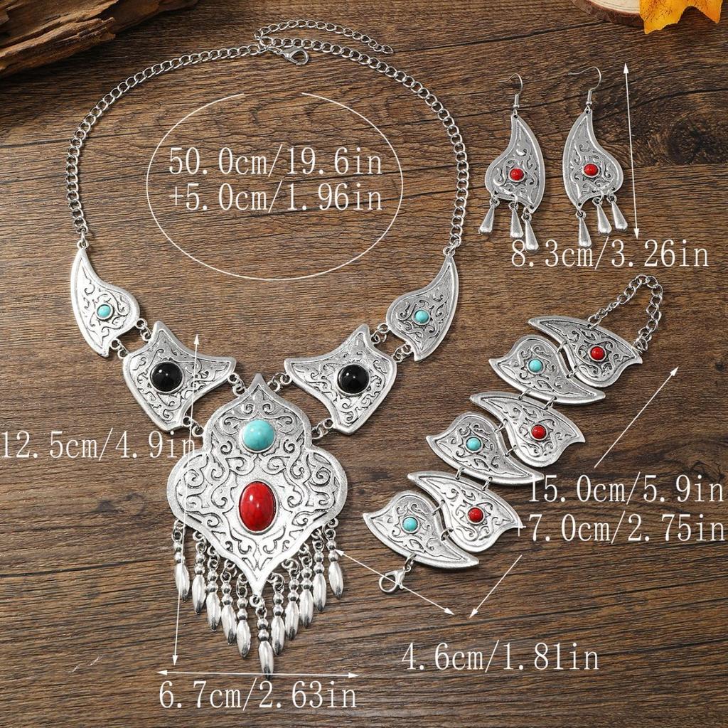 Bohemian Vintage Beads Tassel Choker Necklace Earrings Bracelet for Women India Gypsy Boho African Ethnic Jewelry Set