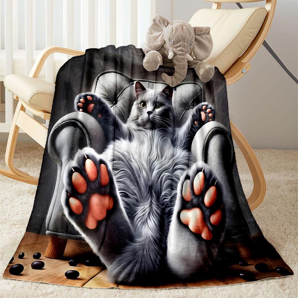 Whimsical Cat Artwork Flannel Blanket,Lightweight,Office Blanket,Sofa Blanket,Comfortable Blanket