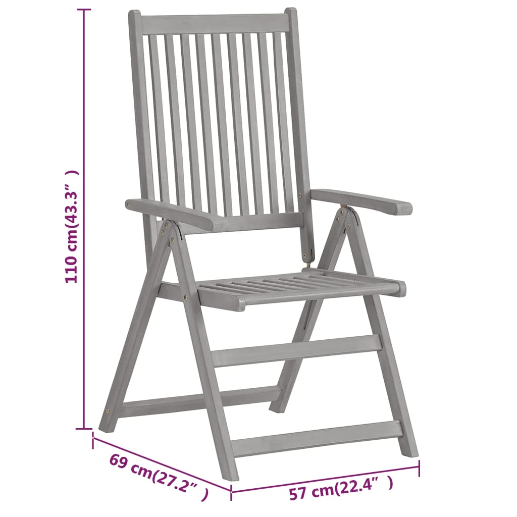 Adjustable Garden Chairs 2 pcs Grey Solid Acacia Wood