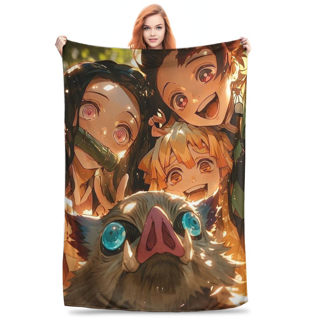Super Soft Slayers Kimetsu Yaiba Manga Throw Blanket Premium Fleece Lightweight Bed Blanket Cozy Plush Blankets All Season Use