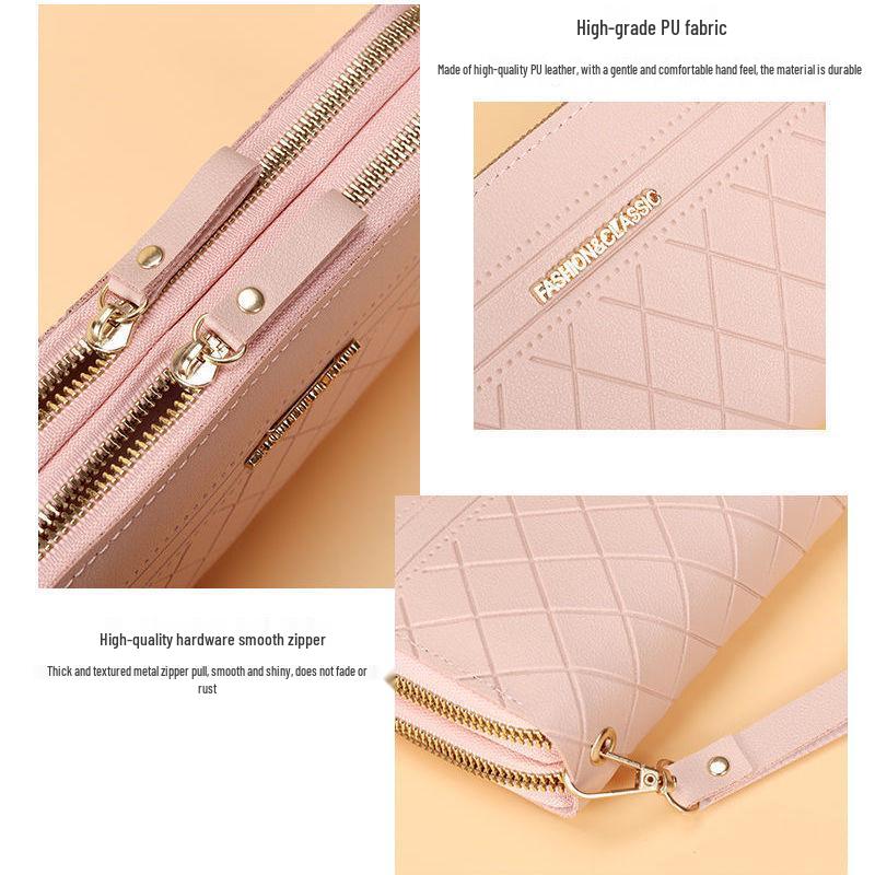 Portofel plic lung versatil pentru femei - Fermoar dublu, Capacitate mare, Suport multifuncțional pentru monede și carduri