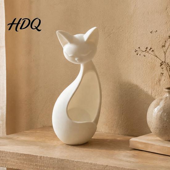 Matte White Ornaments for Entryway Minimalist Abstract Sleeping Cat Statue 3D Printed Hollow Ornament Lightweight PLA Home Decor Tabletop Decor Mini