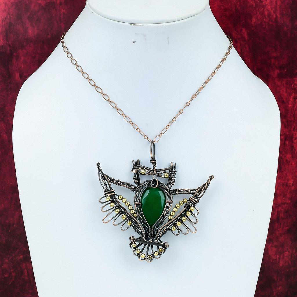 Faceted Zambian Emerald Pendant Copper Wire Wrapped Pendant Handmade Copper Jewelry Gemstone Pendant Wedding Gifts Wire Wrapping Owl Jewelry