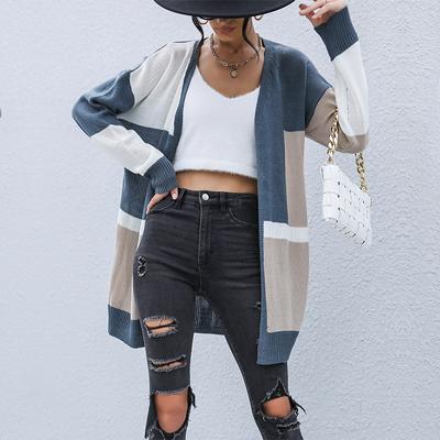 Casual Trend Versatile Spring and Autumn Middle East Style Clothing Long Section Without Buttons Color Collision Sweater Jacket
