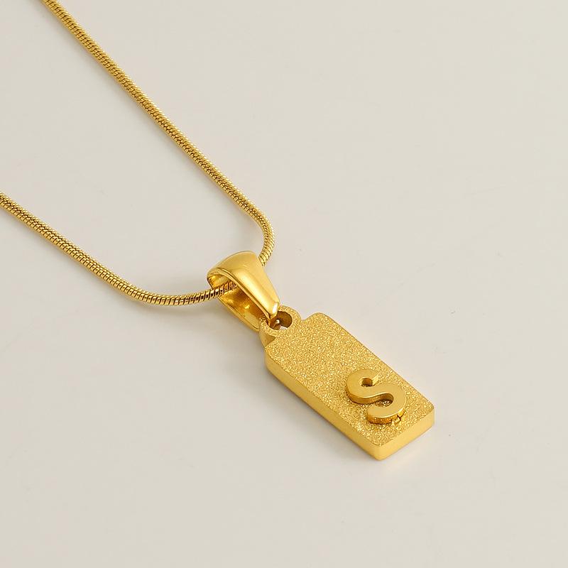 New 26 English letter pendant stainless steel pressed sand rectangular letter collarbone chain necklace female