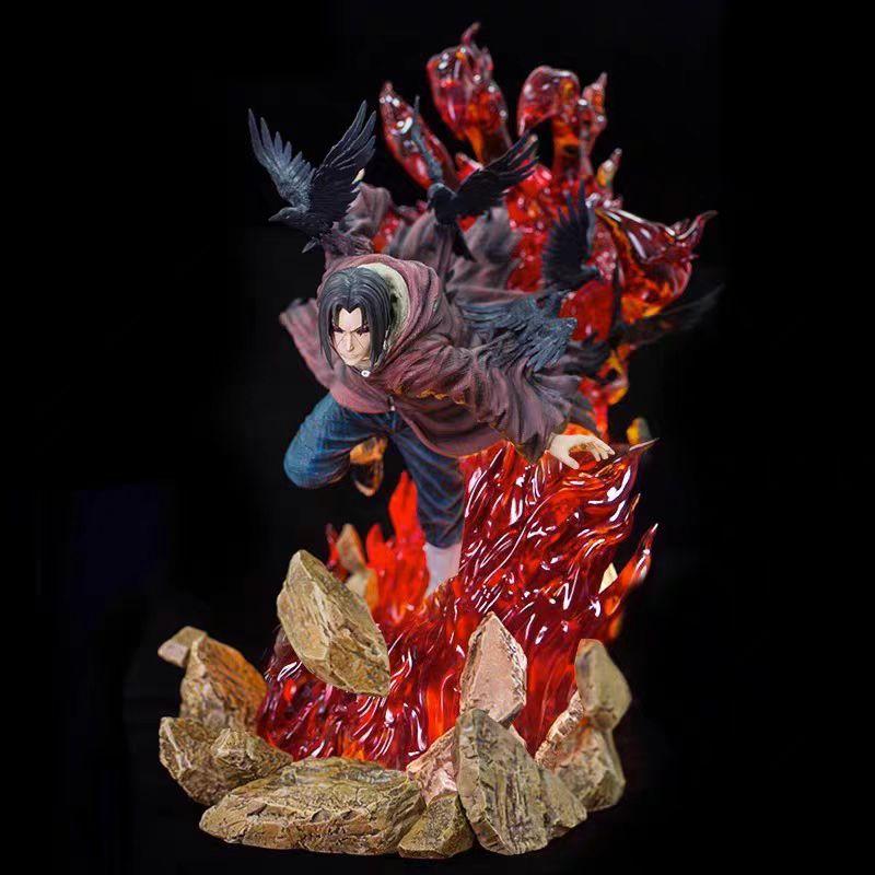 NARUTO Anime 28cm Figures GK Turn Around Itachi Uchiha Crow Scenes Action Figure PVC Collect Ornaments Doll Model Toys Gift