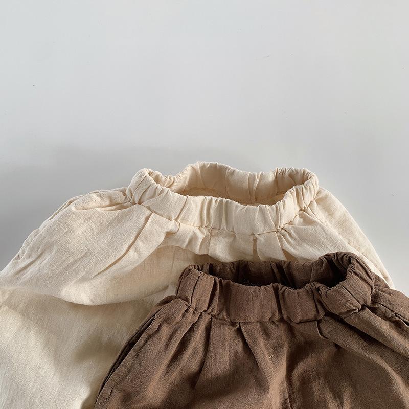 Trendy Cotton Linen Korean-Style Casual Summer Shorts - Unisex Kids' Five-Point Baby Harem Pants