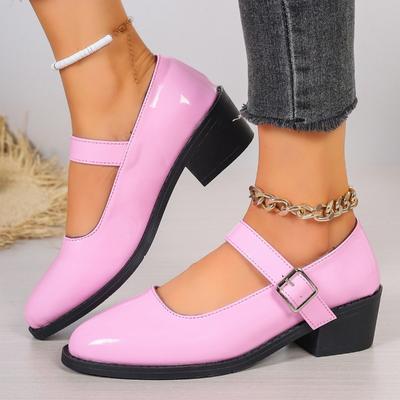 Chaussures Décontractées pour Femmes Printemps Haute Qualité Nouvelles Bouche Peu Profonde Bout Pointu Talon Carré Extérieur Élégantes Boucle Chaussures pour Dames