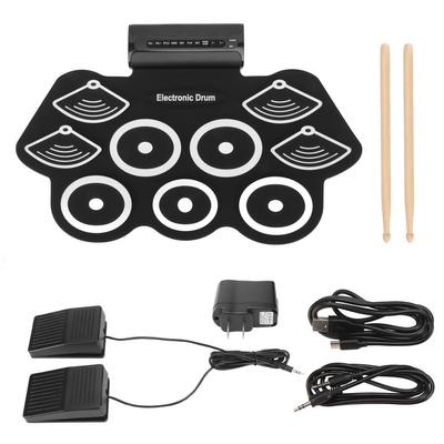Set de tobe electronice, pad de exersare Roll Up, kit MIDI cu pedale, bețe, cadou pentru copii, 100?Priza SUA 240V