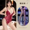 Sexy Lace Suspender Deep V Sex Underwear Lace-Up Perspective Hollow Mesh Onesie