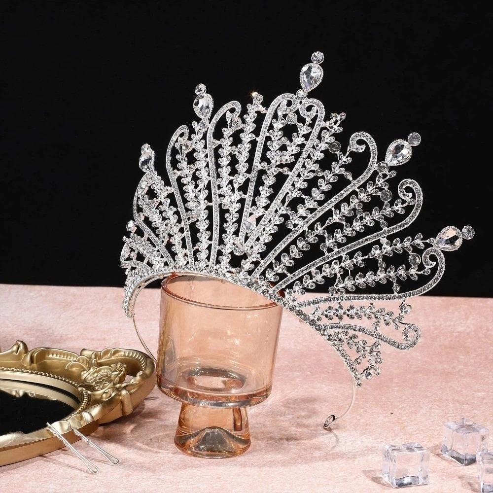 Koreanischer Stil Metall Prinzenkronen Bar Mitzwa Krone Runde Tiaras Retro Barock Kristallkrone Königin