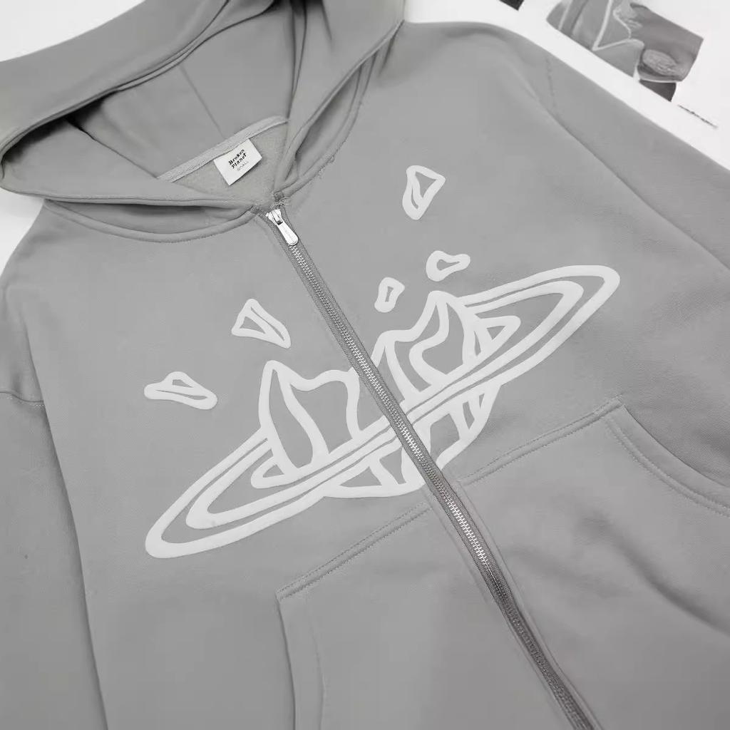 BrokenPlanet Zip-Up Hoodie Sweatshirt Jacket Foam Print Unisex Casual Breathable Outdoor Outerwear