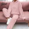 Stylish Women Loungewear Women's Fuzzy Fleece Pajamas Set Winter Plush Pullover Hoodies Texture And Pants Lounge Fluffy 2 Piece Sleepwear Hooded