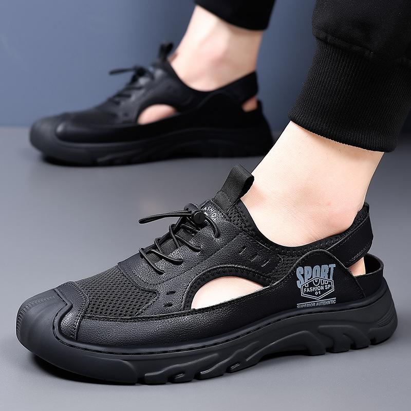 Hollow Men's Sandals 2025 Summer New Mesh Rome Foreign Trade Leisure Beach Hole Breathable Bag Head Leather Shoes