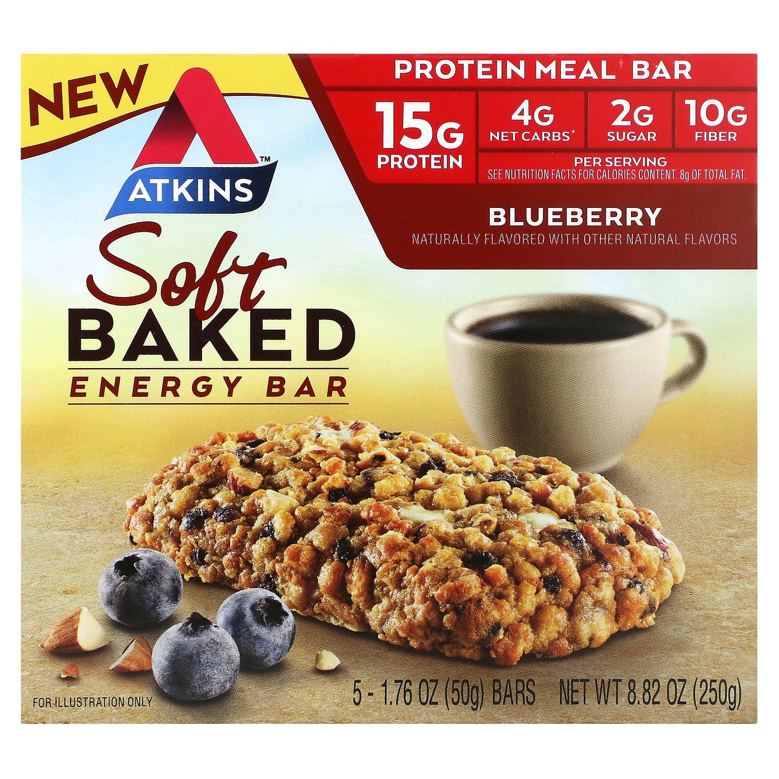 

Atkins, Soft Baked Energy Bar, Blueberry, 5 bars, 1.76 oz (50 g) each