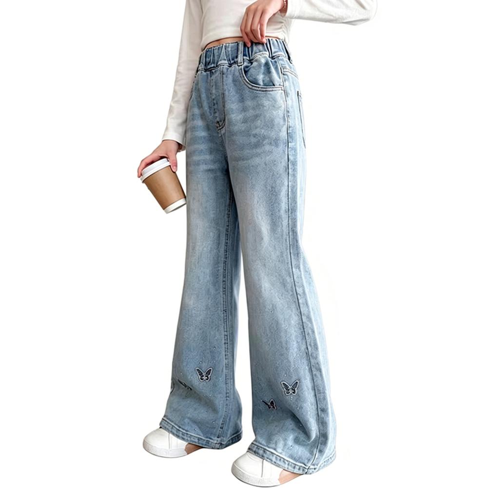 5-15 Years Kids Girls High-waisted Slightly Flared Jeans 170