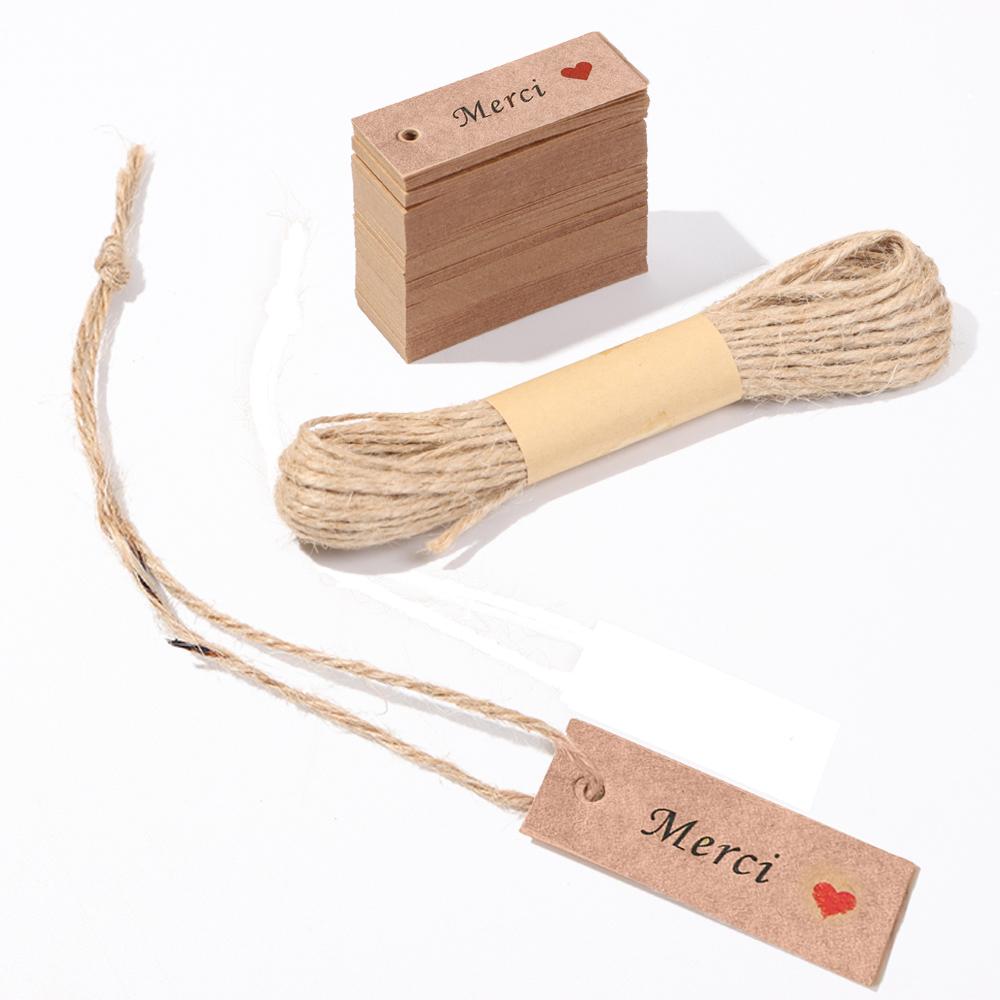 Ornament Enclose 10M Strings Handmade With Love “Merci” Labels Thank You Hanging Tags Kraft Paper