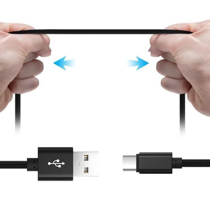 Câble Micro USB - PROSHOP - 1M - Nylon Noir - Compatible Android - Connecteur Micro USB