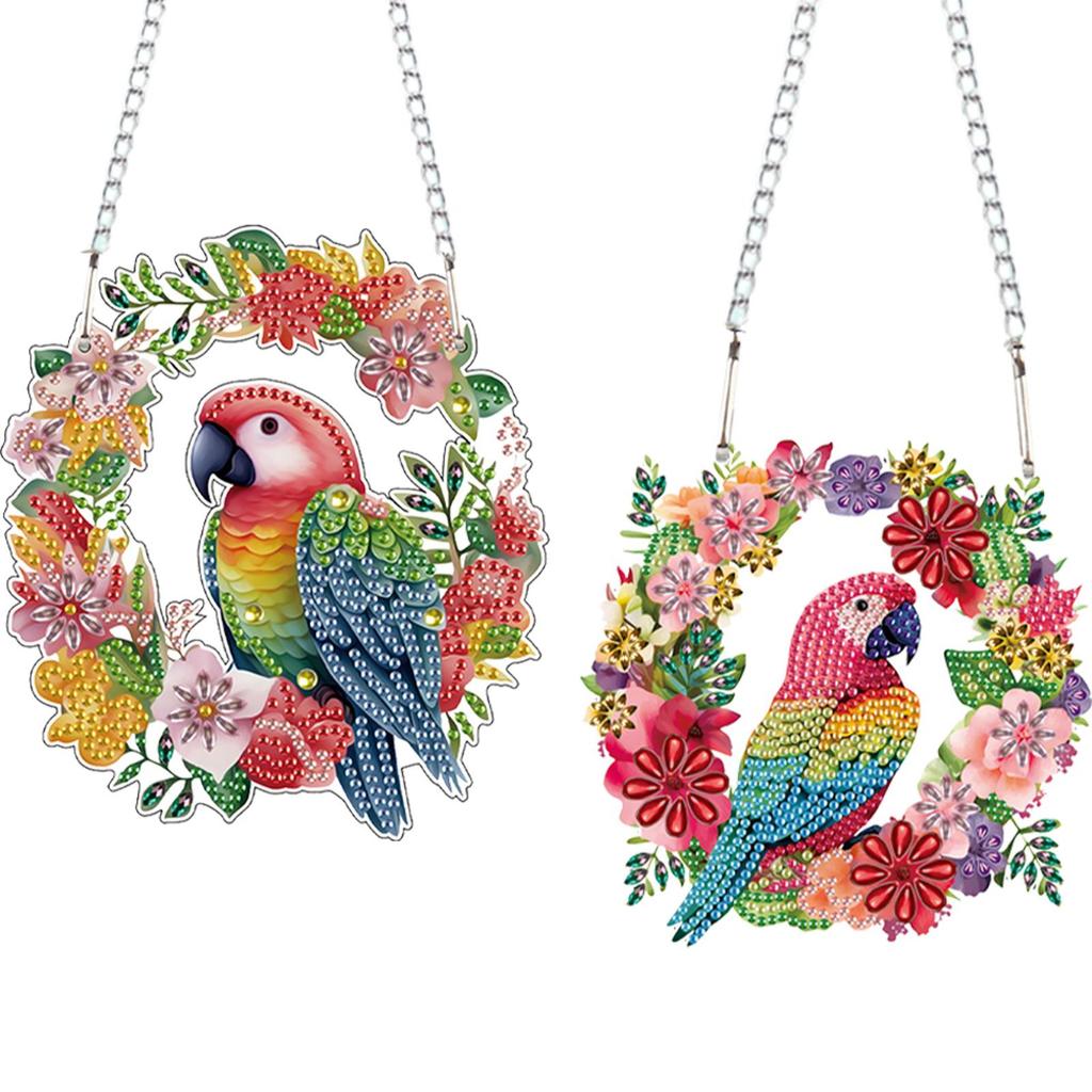 2pcs 2D Flat DIY Rhinestone Diamond Art Window Pendants Special Shape Diamond Painting Set Window Hanging Art for Home Decor