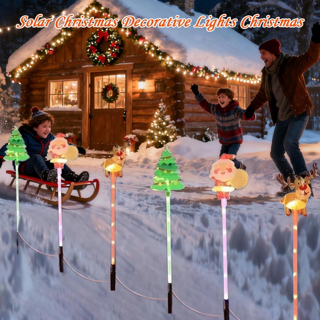 1 To 6 Solar Powered Christmas Lights Waterproof Christmas Decorations Lamp Solar Garden Trees Snowman Reindeer Yard Stake Light