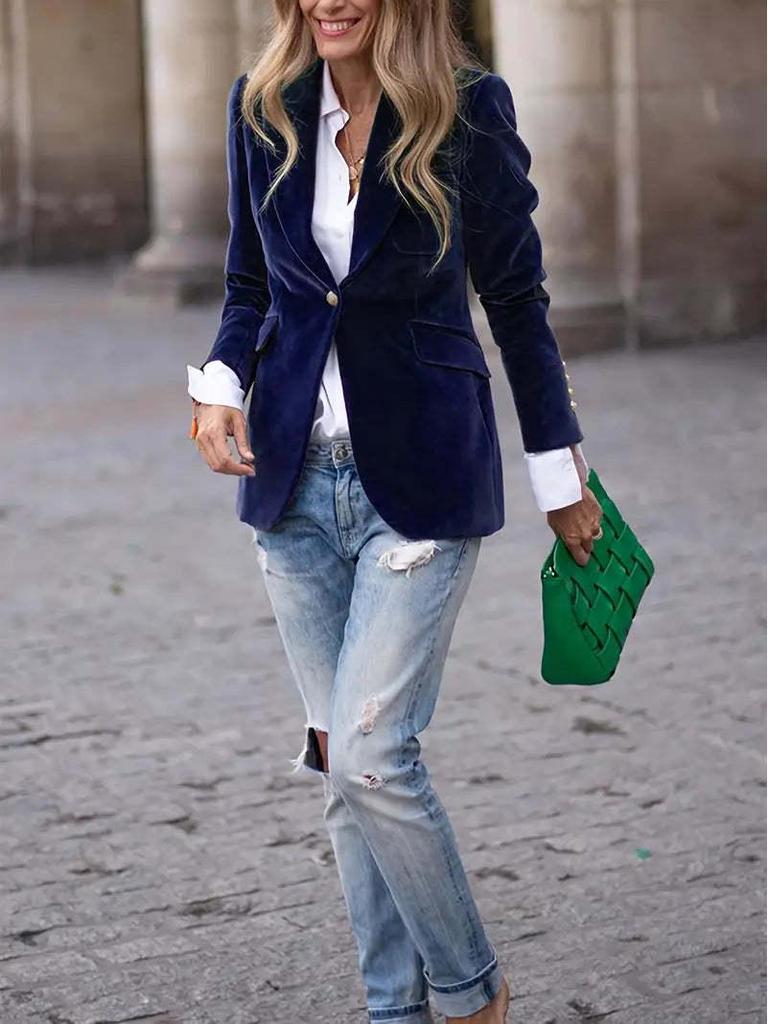 Elegant Women's Solid Color Suit Jacket - Fall/Winter 2025 Collection