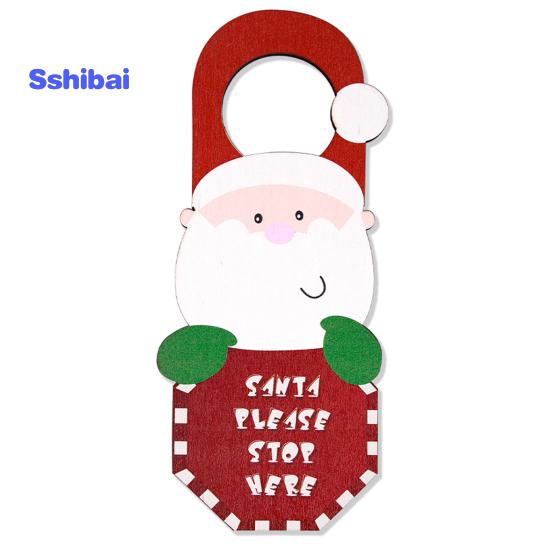 Christmas Wooden Doorknob Decoration Santa Claus Snowman Stocking Holiday Decor Door Handle Hanger Pendant Party Supplies