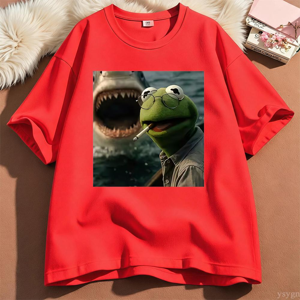 Dark Humor Frog Shark Graphic Funny Meme Tshirt Unisex Clothing Fashion Tshirts Cotton Casual Short Sleeve T Shirts Streetwear